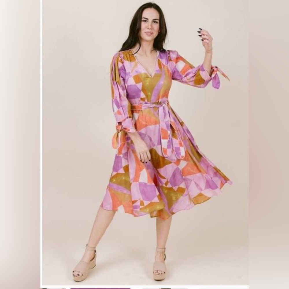 Geometric Print Pink and Gold Dress